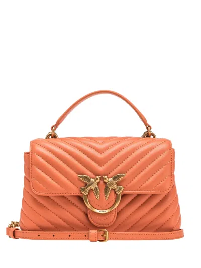 Pinko Mini Lady Love Leather Tote Bag In Orange