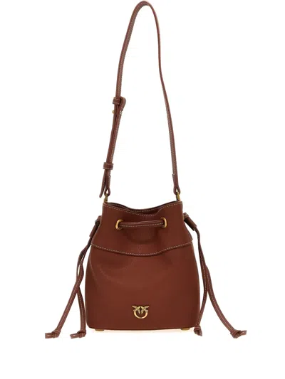 Pinko Mini Leather Bucket Bag In Brown
