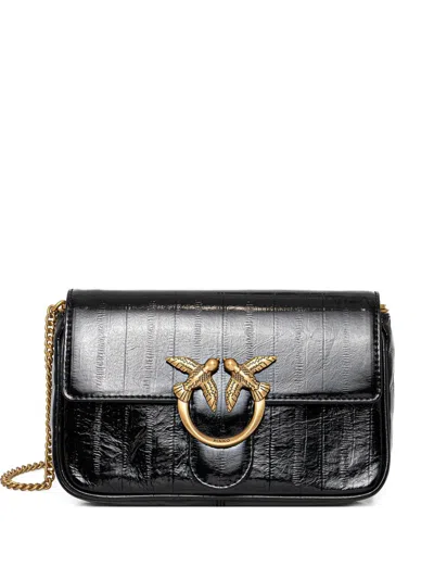 Pinko Mini Logo Leather Cross-body Bag In Black