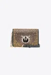 Pinko Galleria Full-rhinestone Mini Love Bag Click In Black-light Gold