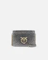 Pinko Galleria Full-rhinestone Mini Love Bag Click In Penguin Grey-light Gold