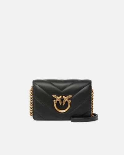 Pinko Mini Love Bag Click Big Chevron In Black-antique Gold