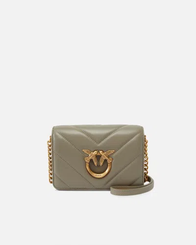Pinko Mini Love Bag Click Big Chevron In Walnut-antique Gold
