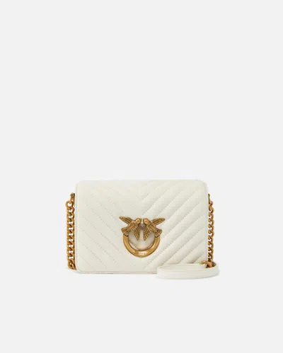 Pinko Mini Love Bag Click Chevron In White+white-antique Gold