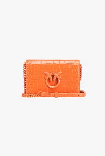 Pinko Mini Love Bag Click En Crocodile Brillant In Arancione-block Color