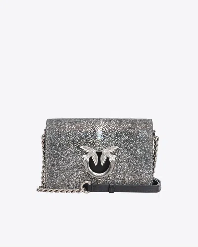 Pinko Mini Love Bag Click In Pink Breed  Galleria In Black-old Silver