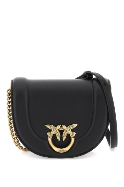 Pinko Mini Love Bag Click Round Leather Shoulder Bag In Black