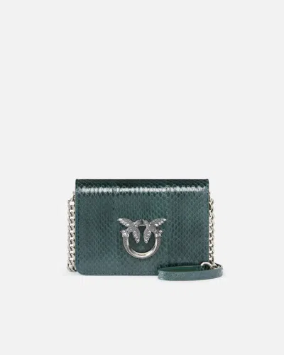 Pinko Mini Love Bag Crossbody Bag In Glossy Reptile  Galleria. In Dark Green-old Silver