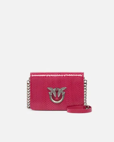Pinko Mini Love Bag Crossbody Bag In Glossy Reptile  Galleria. In Fuchsia-cactus Flower-old Silver