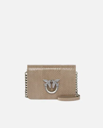 Pinko Mini Love Bag Crossbody Bag In Glossy Reptile  Galleria. In Lit Ash-old Silver