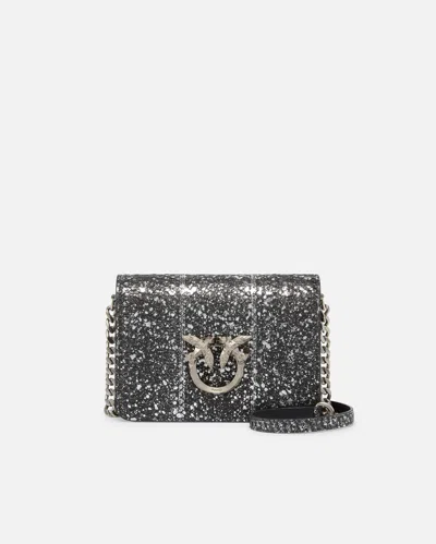 Pinko Mini Love Bag Crossbody Bag In Laminated Reptile  Galleria. In Nero-old Silver