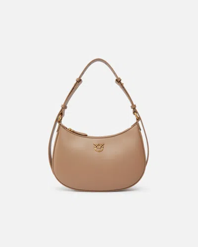 Pinko Mini Half Moon Shoulder Bag In Ginger Biscuit-antique Gold