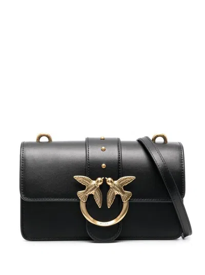 Pinko 'mini Love Bag Icon' Black Shoulder Bag With Logo Patch In Smooth Leather Woman