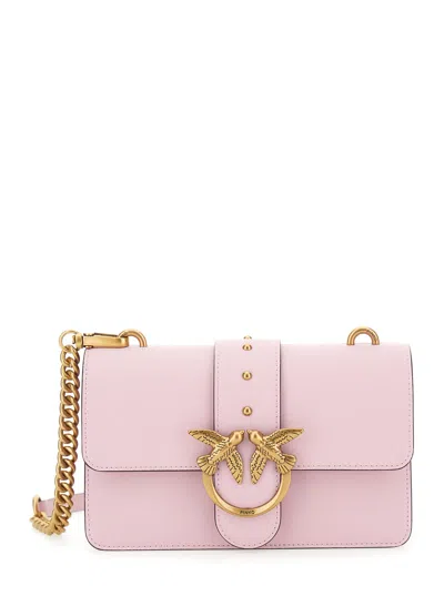Pinko Mini Love Bag Icon Pink Shoulder Bag With Logo Patch In Leather Woman In Pattern