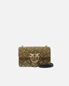 Pinko Mini Love Bag Leather Shoulder Bag With Monogram Rhinestones In Bronze/or-or