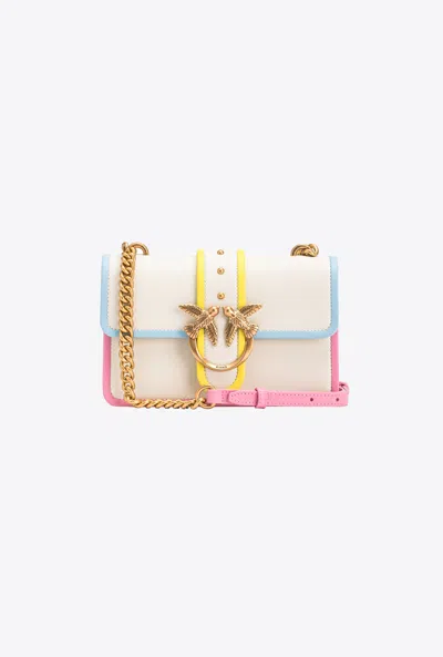 Pinko Mini Love Bag One In Leather With Multicoloured Edging In Blanc+blanc-or Antique