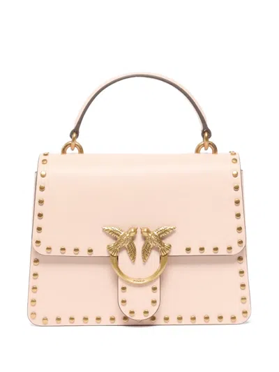 Pinko Mini Love Bag One Top Handle Light Handbag In Leather With Mini Studs In Pink