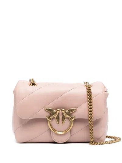 Pinko 'love Classic Puff' Pink Shoulder Bag With Diagonal Maxi Quilting In Leather Woman In Cipria-antique Gold