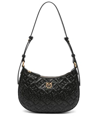 Pinko Logo Plaque Monogrammed Shoulder Bag In Black