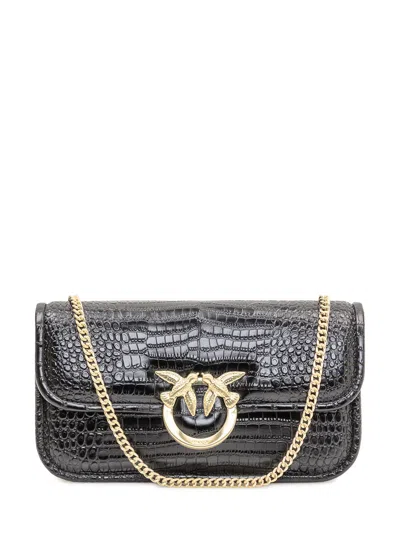 Pinko Mini Love Box Shoulder Bag In Nero Limousine Gold