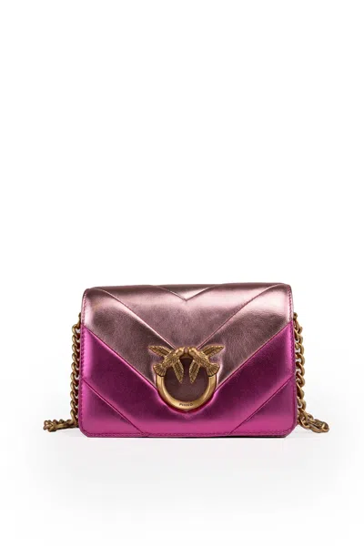 Pinko Mini Love Click Metal Bag In Pink