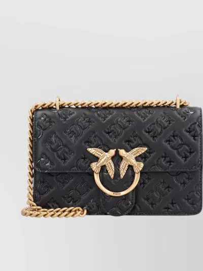 Pinko Mini Love Leather Crossbody In Black  