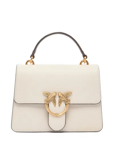 Pinko Mini Love Leather Tote Bag In White