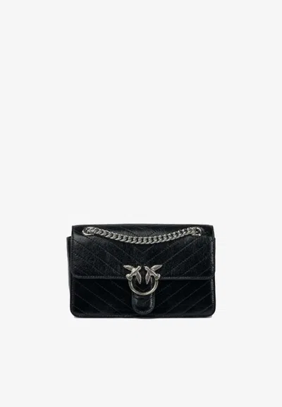 Pinko Mini Love One Chevron Leather Shoulder Bag In Black