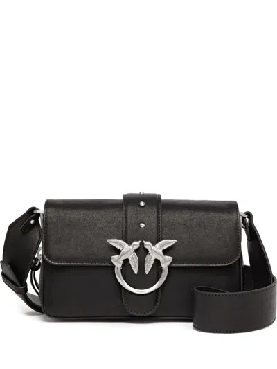 Pinko Black Shoulder Bag With Love Birds Plaque On The Front In Leather Woman