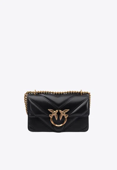 Pinko Mini Love One Leather Crossbody Bag In Black