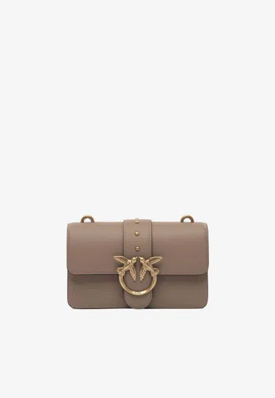 Pinko Mini Love One Leather Shoulder Bag In Sand