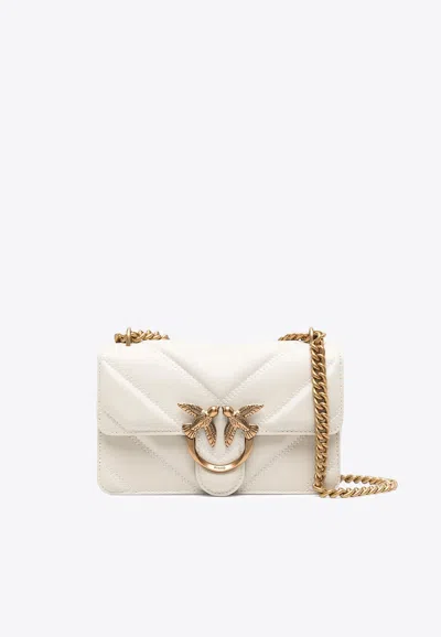 Pinko Mini Love One Simply Leather Crossbody Bag In White