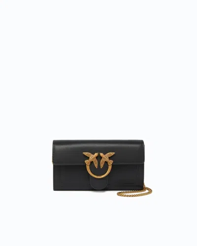 Pinko Mini Love One Wallet C Veal Silk In Nero-antique Gold (z99q)