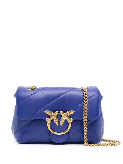 Pinko Mini Love Puff Sheep Nappa Crossbody Bag In Bluette Clematide -antique Gold