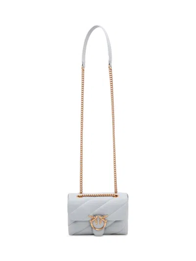 Pinko Mini Love Puff Shoulder Bag With Chain In Azzurro Celeste/antique Gold