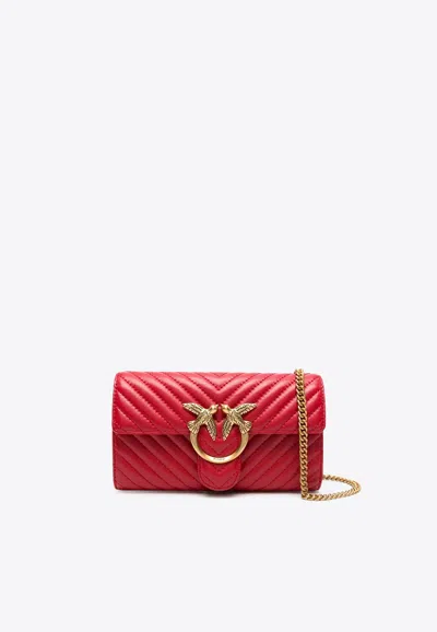 Pinko Mini Love Quilted Leather Crossbody Bag In Red