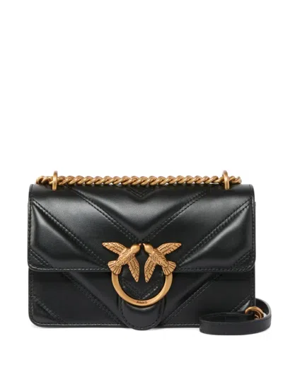 Pinko Mini Love Quilted Love Birds-embellished Crossbody Bag In Black