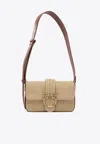 Pinko Mini Love Shoulder Bag In Raffia In Sand
