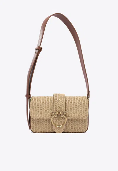 Pinko Mini Love Shoulder Bag In Raffia In Sand