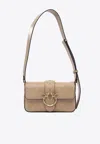 Pinko Mini Love Slouchy Raffia Shoulder Bag In Sand