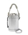 Pinko Mini Metallic Leather Bucket Bag In Silver