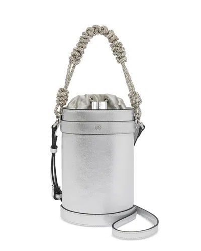 Pinko Mini Metallic Leather Bucket Bag In Silver