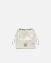 Pinko Galleria Mini Bucket Bag In Laminated Reptile Skin In White/silver-light Gold