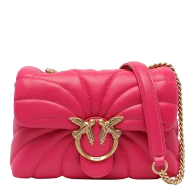 Pinko Mini Puffer Love Classic Shoulder Bag In Pink -antique Gold