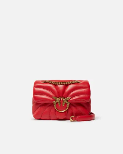 Pinko Mini Quilted Butterfly Love Bag Crossbody In Nappa Leather In Rouge-or Antique