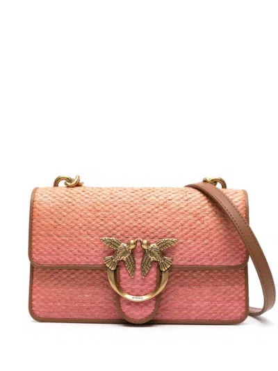 Pinko Mini Love One Raffia Shoulder Bag In Brown