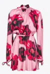 Pinko Floral-print Open-back Minidress In Rosa/rosso