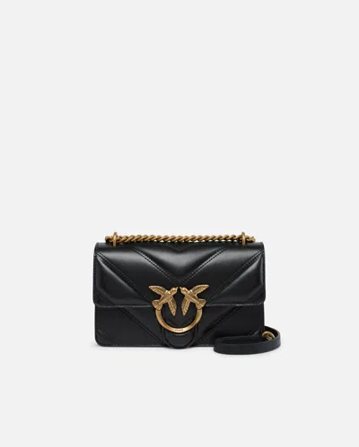 Pinko Love Bag Mini Chevron-quilted Nappa Leather Crossbody Bag In Black-antique Gold