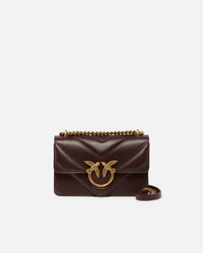 Pinko Love Bag Mini Chevron-quilted Nappa Leather Crossbody Bag In Uva Di Catawba-antique Gold