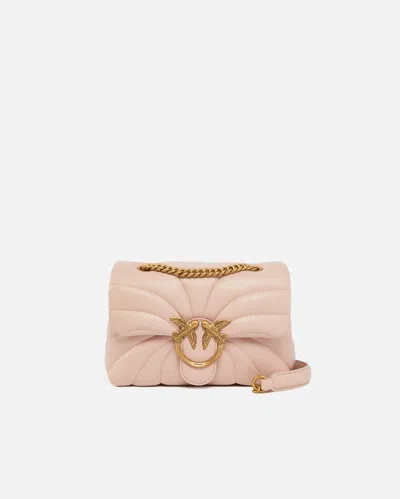 Pinko Love Bag Puff Butterfly Mini Nappa Leather Crossbody Bag In Pink/dusty Pink-antique Gold